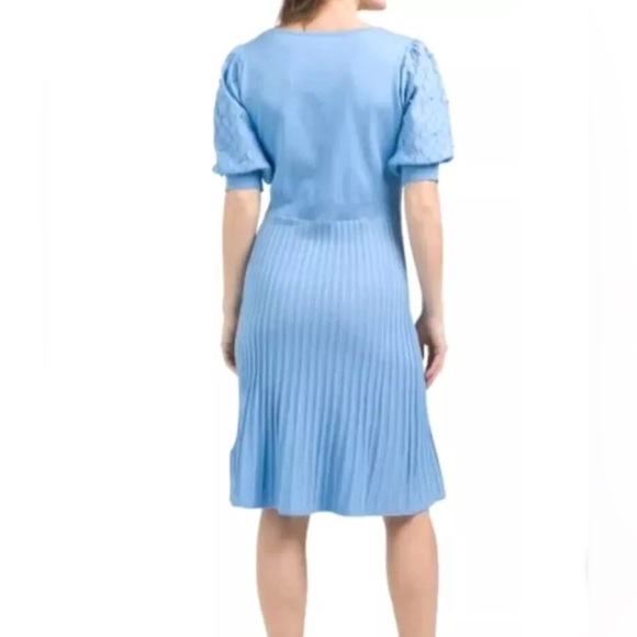 Nanette Lepore Blue Pearl Puff Short Sleeve Cinched Waist Pleated Dress Large - Picture 9 of 9
